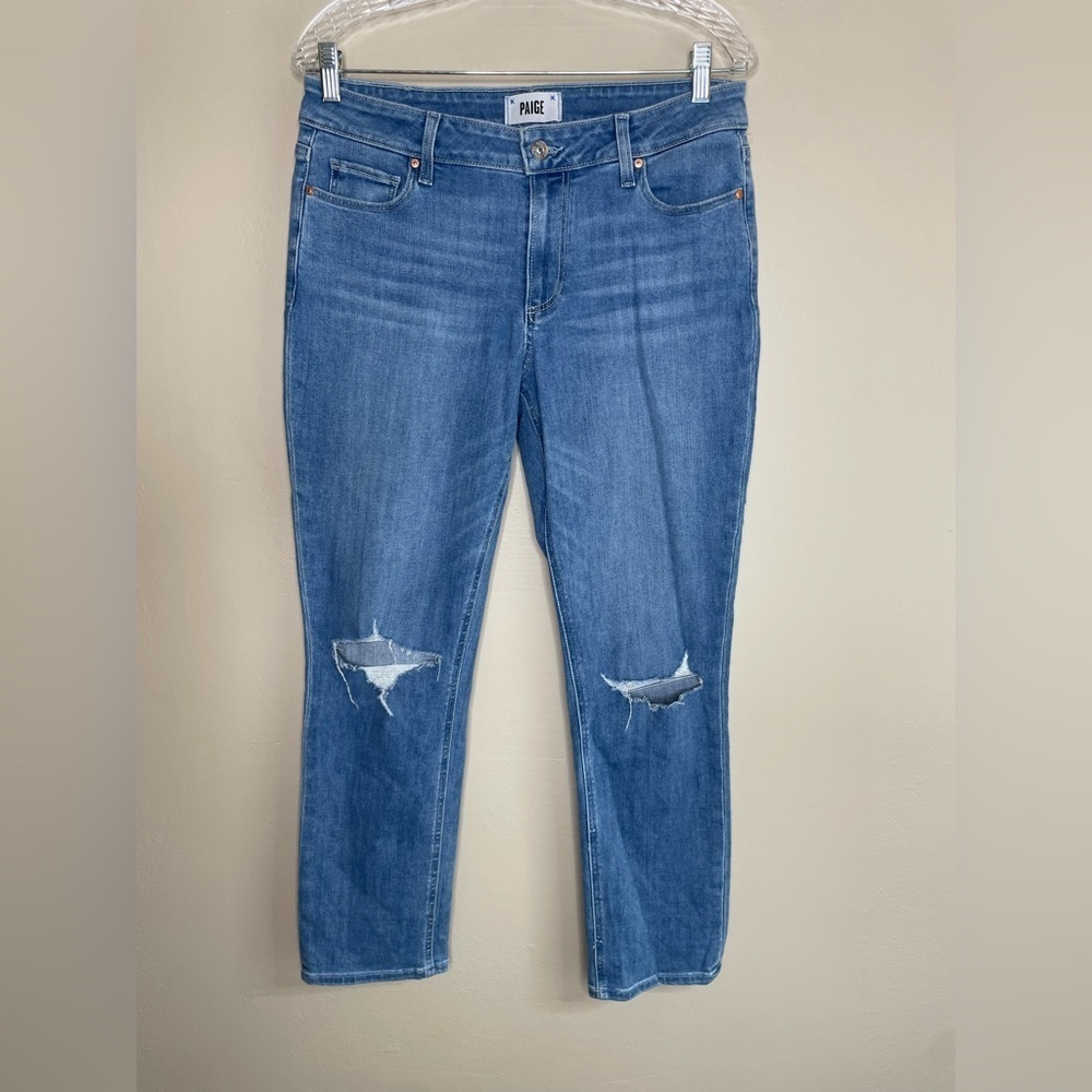 PAIGE Brigitte Mid Rise Distressed Late get Blue Jeans Size 28